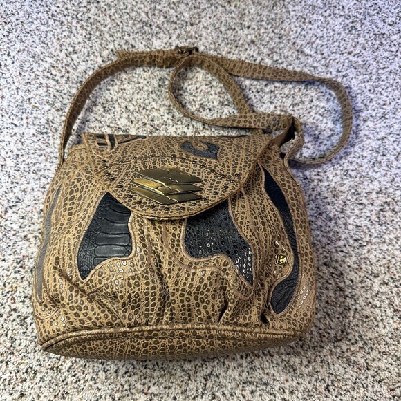NAS Handbags - Vintage NAS Crossbody Purse Womens Brown/Black Patchwork Embossed Flap Bag